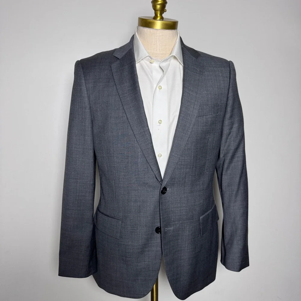 J.Crew Thompson Blazer Mens 40S Gray Solid Wool Two Button Notch Lapel Jacket